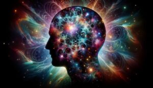 wyróżniający obraz do Twojego artykułu "Kim jest psychonauta?". Obraz przedstawia siluetę ludzkiej głowy wypełnioną kosmicznymi i psychodelicznymi wzorami, symbolizującymi eksplorację umysłu i wewnętrznego wszechświata świadomości.