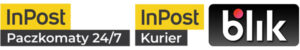 Logo paczkomatów Inpost i usługi Kurier Inpost oraz logo Blik - wskazują na opcje dostawy i płatności
